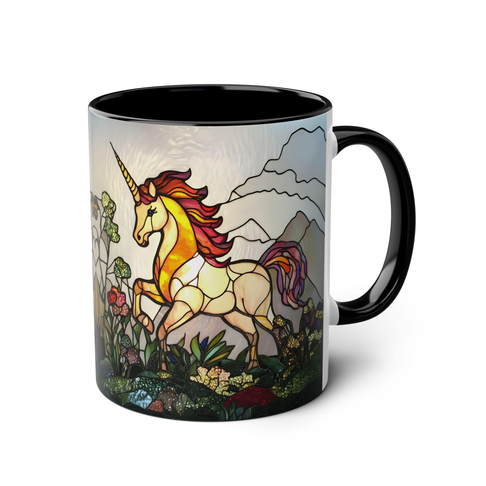 ステンドグラス ユニコーン マグカップ、ファンタジー コーヒーカップ