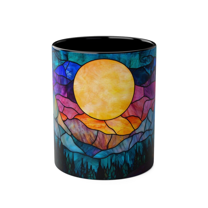 Stained Glass Sunset Mug, Colorful Mountain Coffee Mug, Vibrant Nature Art Mug, Unique Tea Cup Gift, Accent Mug, Wilderness Coffee Cup image 3