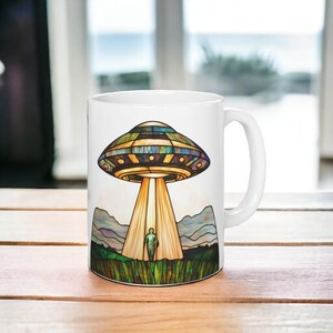 UFO-kaffemugg, UFO-mugg i målat glas 340 ml, kaffekopp med alien-tema, rymdkopp, alien-present, sci-fi-mugg, present till sci-fi-älskare, UFO-present bild 6