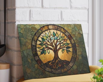 Tree of Life Glass Cutting Board Stained Glass Design, Nature Kitchen Decor, Spiritual Art Board, Meaningful Gift