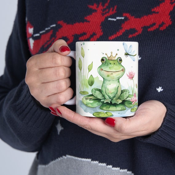 カエルの王子様マグカップ、かわいいカエルのコーヒーマグ、水彩画の 