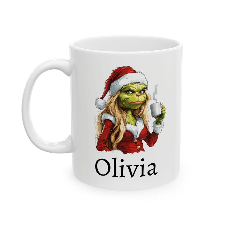 Personalized Female Grinch Mug, Ceramic Christmas Coffee Mug 11oz 15oz