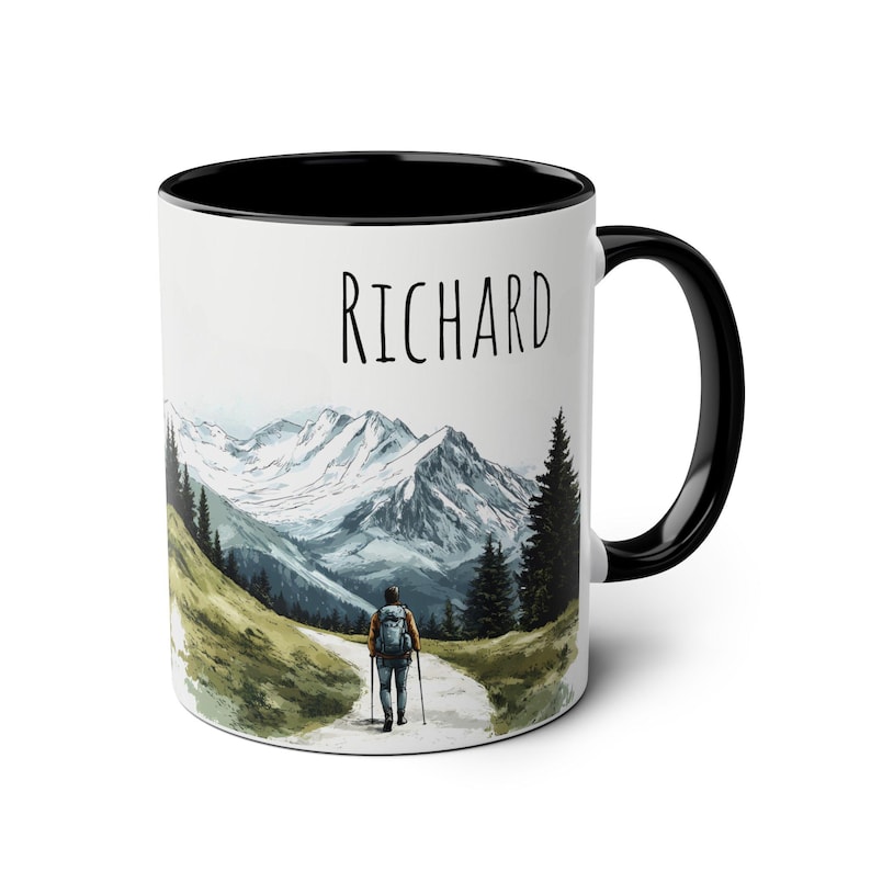 Personalized Hiker Mug, Custom Name Ceramic Hiking Coffee Mug, Mountain Landscape Tea Cup, Personalised Gift for Hikers & Nature Lovers image 3