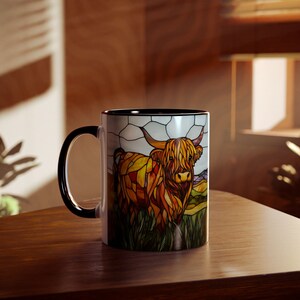 Highland Cow Mug, Ceramic Highland Cow Coffee Mug 11oz, Highland Cattle Mug, Stained Glass Animal Tea Cup, Unique Highland Cow Gift image 8