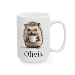 Personalized Hedgehog Mug, Ceramic Hedgehog Coffee Mug 11oz 15oz, Custom Name Mug, Cute Hedgehog Gift, Custom Coffee Cup, Name Gift image 3