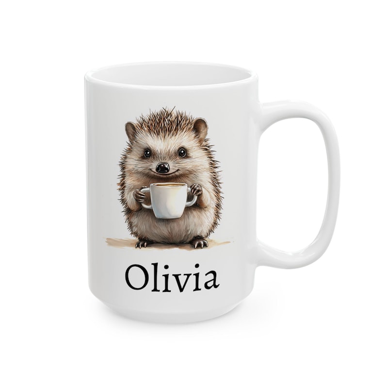 Personalized Hedgehog Mug, Ceramic Hedgehog Coffee Mug 11oz 15oz, Custom Name Mug, Cute Hedgehog Gift, Custom Coffee Cup, Name Gift image 3