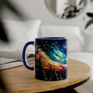 Starry Night Fox Mug - Winter Woodland Ceramic Cup in Stained Glass Design, Fox Coffee Cup, Starry Sky Mug, Forest Animal Mug, Fox Gift image 5