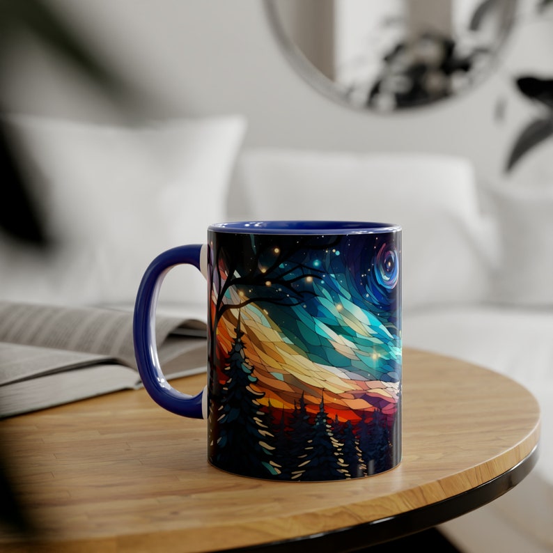 Starry Night Fox Mug - Winter Woodland Ceramic Cup in Stained Glass Design, Fox Coffee Cup, Starry Sky Mug, Forest Animal Mug, Fox Gift image 5
