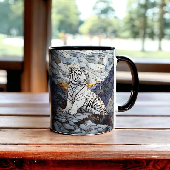 White Tiger Mug 11oz, Majestic Big Cat Coffee Cup, Wildlife Ceramic Mug, Bengal Tiger Art Drinkware, Animal Lover Gift, Unique Nature Mug