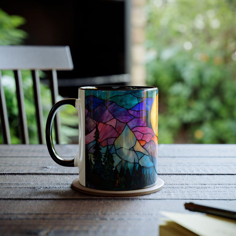 Stained Glass Sunset Mug, Colorful Mountain Coffee Mug, Vibrant Nature Art Mug, Unique Tea Cup Gift, Accent Mug, Wilderness Coffee Cup image 8