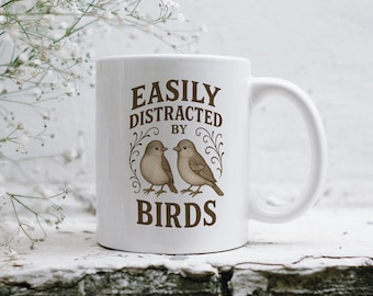 Caneca "Facilmente distraído por pássaros", presente para observadores de pássaros, caneca divertida para amantes de pássaros, caneca de café exclusiva com tema de pássaros, caneca de cerâmica para observadores de pássaros de 325ml ou 445ml