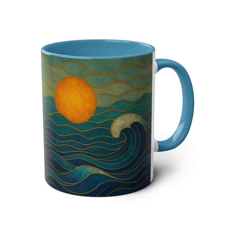 Stained Glass Ocean Wave Mug, Beach Sunset Coffee Mug, Coastal Mug, Surfer Gift, Ocean Lover Gift, Sea Mug, Nautical Mug, Beach House Gift image 2