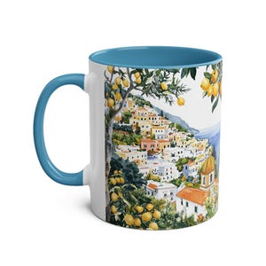 Mok Positano Italië, koffiekopje Amalfikust 11oz, mediterrane reiscadeau, mok citroenkunst, kustlandschap koffiemok natuur Italiaans cadeau afbeelding 5