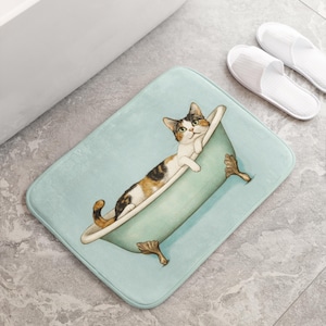 Cat Bath Mat, Cute Animal Bathroom Rug, Funny Pet Lover Gift, Cozy Cat Decor, Whimsical Home Accent, Non-Slip Soft Bathroom Kitty Shower Mat