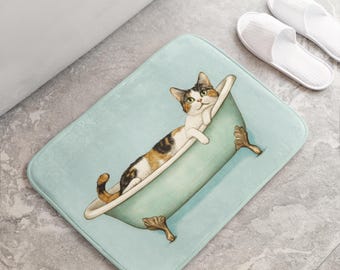 Katzen-Badematte, niedlicher Tier-Badezimmerteppich, lustiges Haustier-Liebhaber-Geschenk, gemütliches Katzen-Dekor, wunderlicher Hauptakzent, rutschfeste weiche Badezimmer-Kitty-Duschmatte