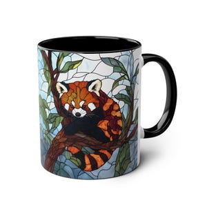 Taza de panda rojo de 325 ml, taza de café con diseño de animales salvajes, regalo para amantes del panda rojo, vajilla con diseño de animales en vidrieras, taza estilo cottagecore, regalo único con temática animal. imagen 3