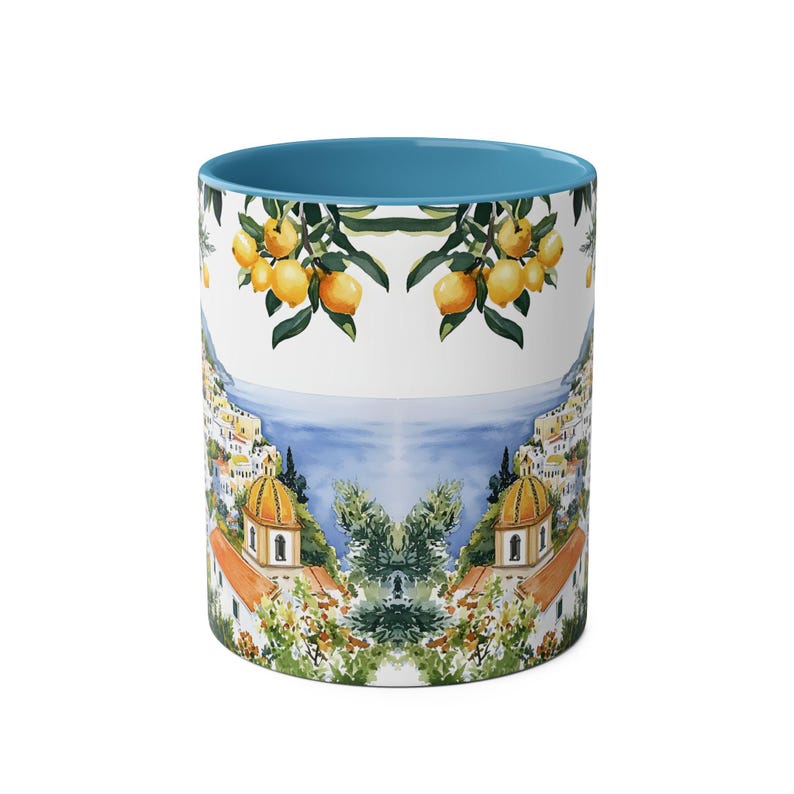 Mok Positano Italië, koffiekopje Amalfikust 11oz, mediterrane reiscadeau, mok citroenkunst, kustlandschap koffiemok natuur Italiaans cadeau afbeelding 6