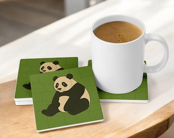 Panda Ceramic Coaster, Cute Panda Coaster, Cork Backed Coaster, Bamboo Jungle Decor, Wildlife Lover Gift, Unique Drink Coaster, Panda Gift