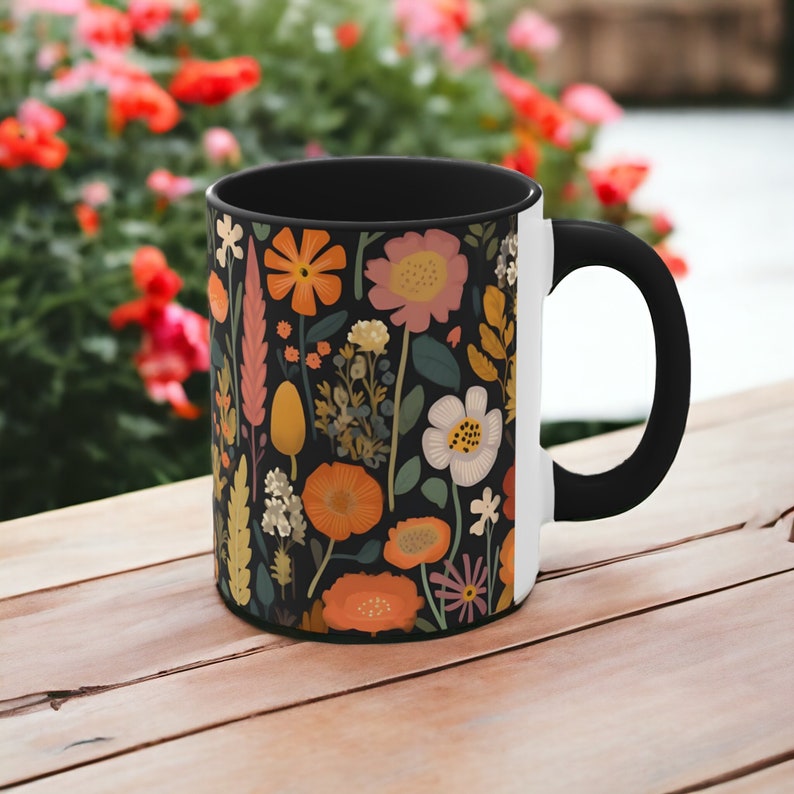 Floral Ceramic Mug Flower 11oz Mug, Floral Coffee Mug, Flower Art