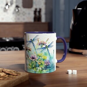 Dragonfly Watercolor Mug, Floral Ceramic Coffee Mug, Dragonfly Gift, Botanical Garden Mug, Nature Lover Gift, Gift for Her, Cottagecore Mug image 6