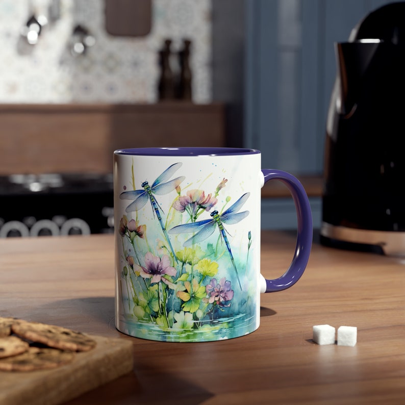 Dragonfly Watercolor Mug, Floral Ceramic Coffee Mug, Dragonfly Gift, Botanical Garden Mug, Nature Lover Gift, Gift for Her, Cottagecore Mug image 6