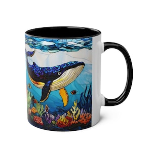 Stained Glass Whale Mug, Humpback Whale Coffee Cup, Ocean Lover Gift, Marine Life Mug, Sea Animal Ceramic Cup, Coastal Mug 11oz image 5