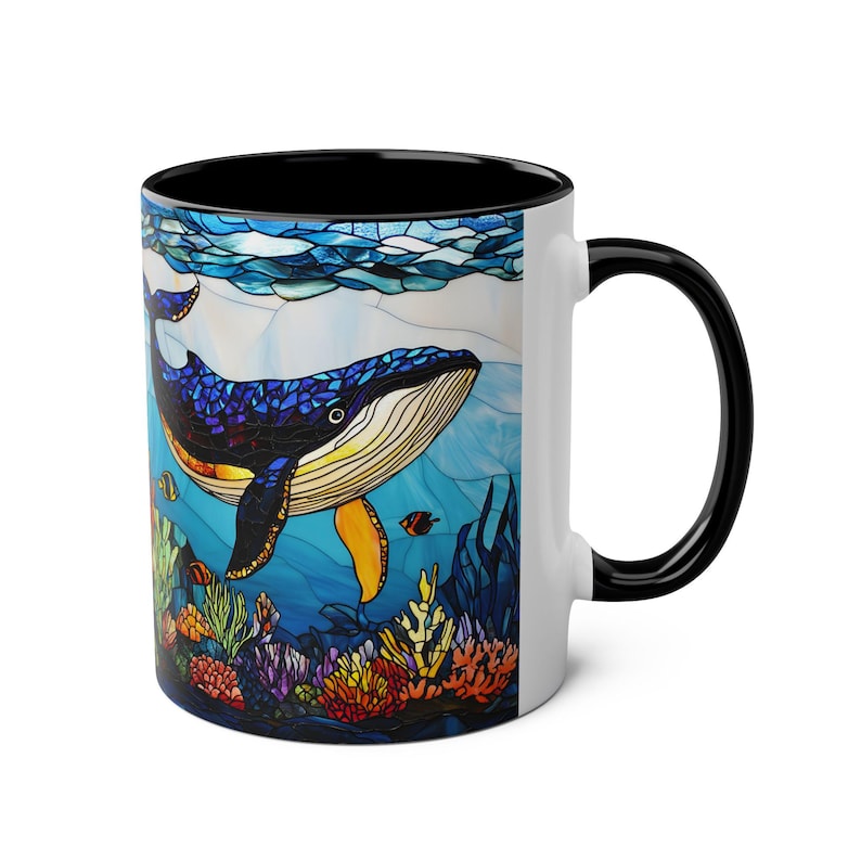 Stained Glass Whale Mug, Humpback Whale Coffee Cup, Ocean Lover Gift, Marine Life Mug, Sea Animal Ceramic Cup, Coastal Mug 11oz image 5
