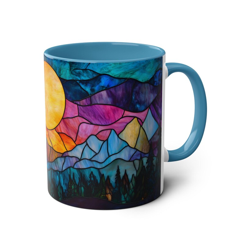Stained Glass Sunset Mug, Colorful Mountain Coffee Mug, Vibrant Nature Art Mug, Unique Tea Cup Gift, Accent Mug, Wilderness Coffee Cup image 7