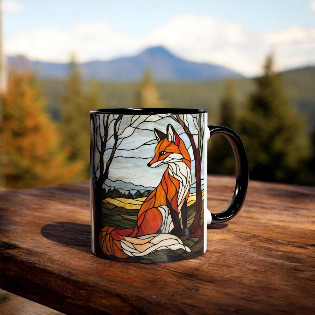 Stained Glass Red Fox Mug, Ceramic Fox Coffee Mug 11oz, Autumn Forest ...