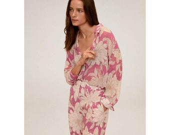 Long floral-print organic cotton-voile pajama set