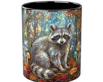 Stained Glass Raccoon Mug, Raccoon Lover Gift, Woodland Animal Coffee Cup, Wildlife Art Gift for Nature Lovers
