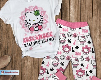 Hello Kitty Pajamas, Hello Kitty Pajamas Pants, Hello Kitty Shirt, Cute Kat Holiday Pajamas, Kitty Cat Bridesmaid Pajamas