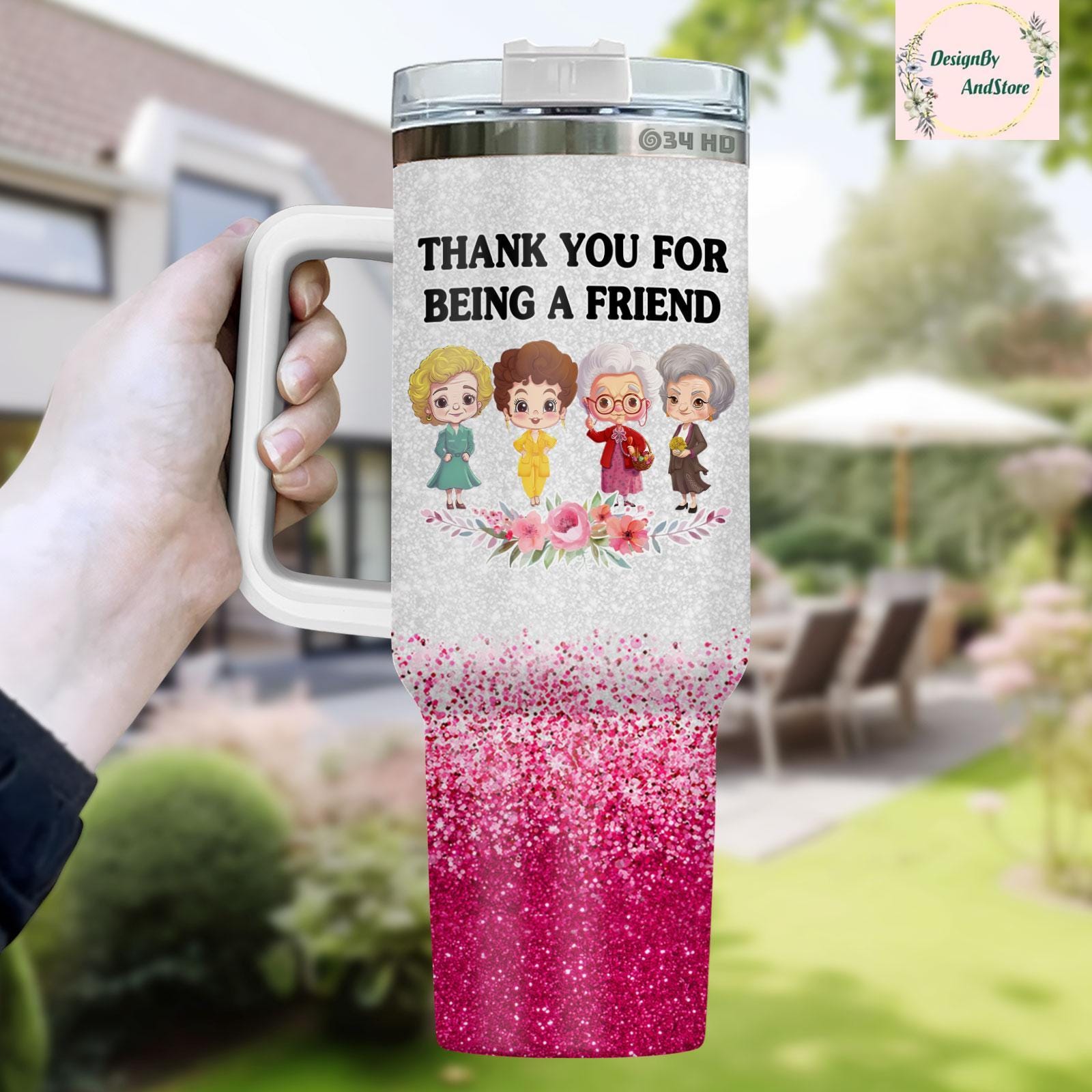 Discover Stay Golden 40oz Stainless Steel Tumbler with Handle | TV Show Fan Gift and Retro Decor