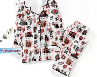 Horror Movie Women Pajamas, Horror Movie Pajamas Set, Horror Character Pyjamas, Horror Friends Pajamas Pants, Halloween Christmas Pajamas