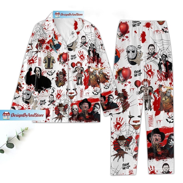 Horror Movie Pajamas, Horror Movie Pajamas Set, Ghoftface Womens Pajamas, Michael Myers Thick Pajamas, Jason Night Pajamas