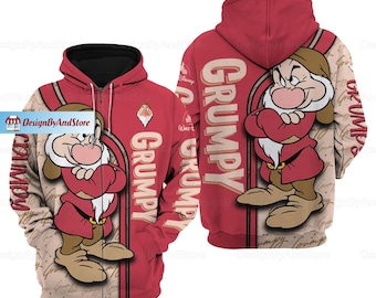 Grumpy Dwarf 3D Hoodies, Disney Grumpy Women Hoodies, Grumpy Disney Hoodies Men, Seven Dwarf Trendy Hoodie, Disney Grumpy Gifts