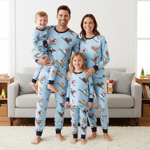 Ski Dog Family Pajamas, Family Long Pajamas, Family Long Sleeve PJs, Family Pajamas Set, Family Sleepwear Xmas Gift