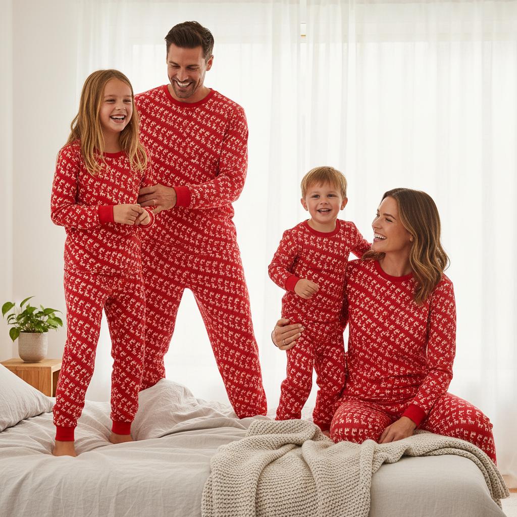 Discover Reindeer Family Pajamas Set, Xmas Long Sleeve PJs, Holiday Reindeer Sleepwear for Adults