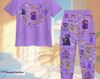 Grimace Shake Pajamas Set, Grimace Shake Shirt, Grimace Holiday Pajamas, Grimace Pajamas Pants, Grimace Shake Bridesmaid Pajamas