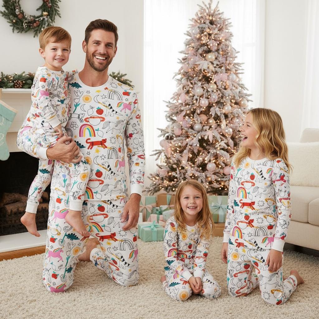 Discover Cute Family Pajama Set with Colorful Long Sleeved PJs for Kids and Adults Christmas Sleepwear