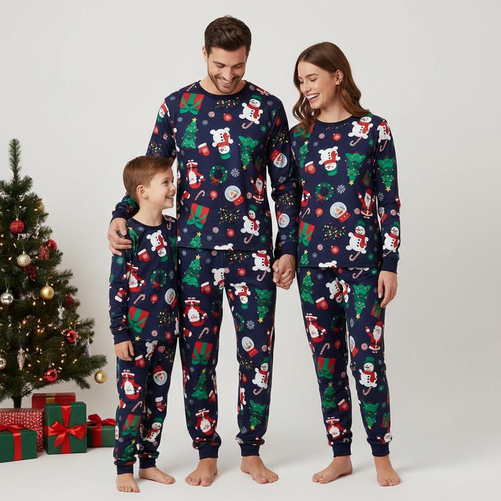Discover Christmas Family Pajamas Set, Santa Long Sleeve PJs, Holiday Sleepwear for Adults