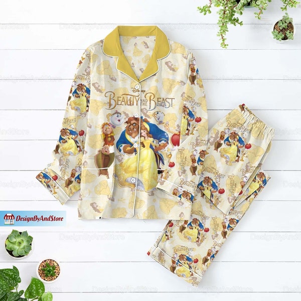 Beauty And The Beast Pajamas, Princess Belle Holiday Pajamas, Beauty Beast Pajamas Set, Disney Belle Women Pajamas, Beauty Beast Pj Set