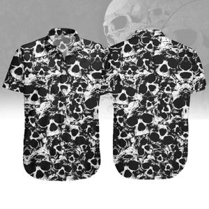 Skull Hawaiian Shirt, Button Up Shirt for Men, Spooky Tropical Outfit, Summer Beach Wear, Gifts for Skull Lovers, Skull Merch
