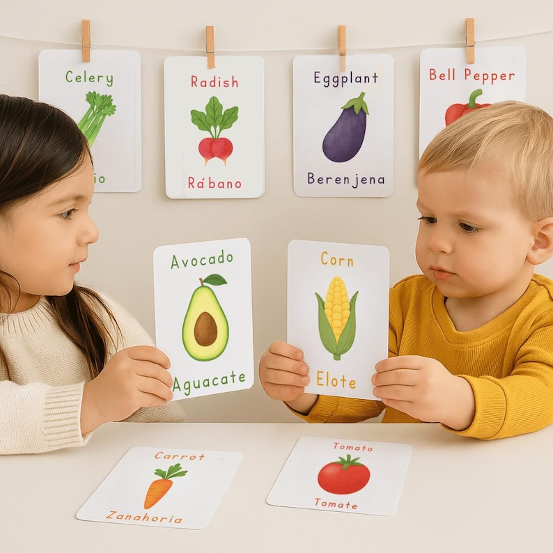 Bilingual Vegetable Flashcards | English & Spanish Veggie Cards for ...