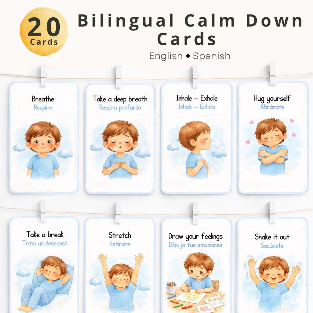Bilingual Calm Down Cards for Kids | English and Spanish Self ...