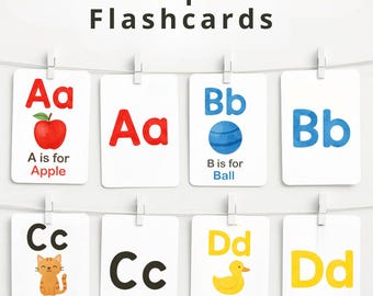 ABC Alphabet Flashcards in English | Watercolor Alphabet Cards for Kids | Educational Printable | A-Z Letters with Images | Learning Tool