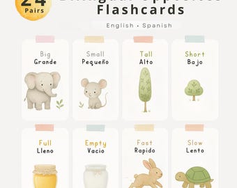 Bilingual Opposites Flashcards | English & Spanish Vocabulary Cards for Kids | Montessori Learning | Printable Educational Set | Printable