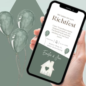 Digital invitation topping out ceremony | Ecard topping out ceremony to personalize | House building invitation card to send via Whatsapp |