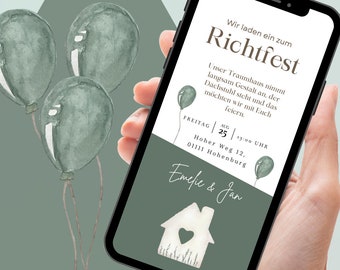 Digital invitation topping out ceremony | Ecard topping out ceremony to personalize | House building invitation card to send via Whatsapp |