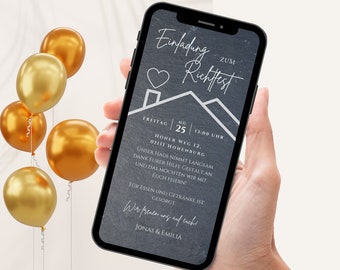 Digital invitation topping-out ceremony | Ecard topping-out ceremony to personalize | House building invitation card to send via Whatsapp | Ecard house-warming party